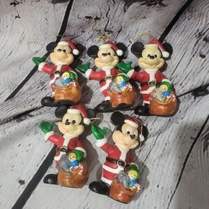 Vintage Mickey Mouse Christmas Ornaments Plastic Walt Disney set of 5